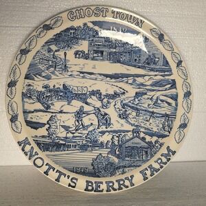 VTG 1949 Vernon Kilns Knott's Berry Farm Ghost Town Centennial Blue Transferware